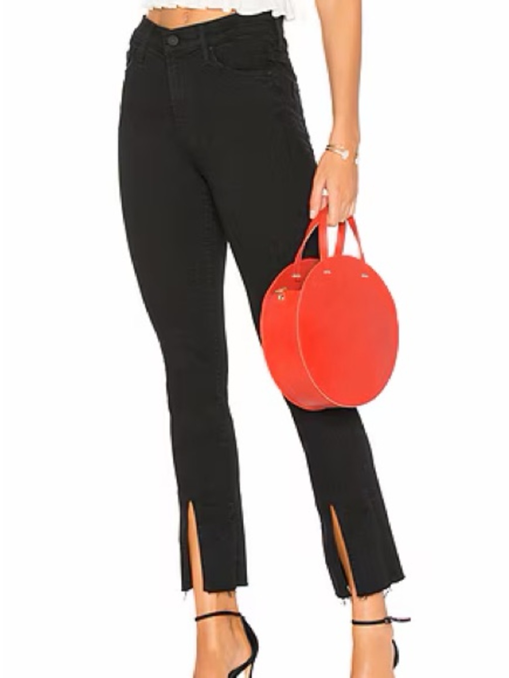 MOTHER Insider Slit Ankle Fray Black Jeans